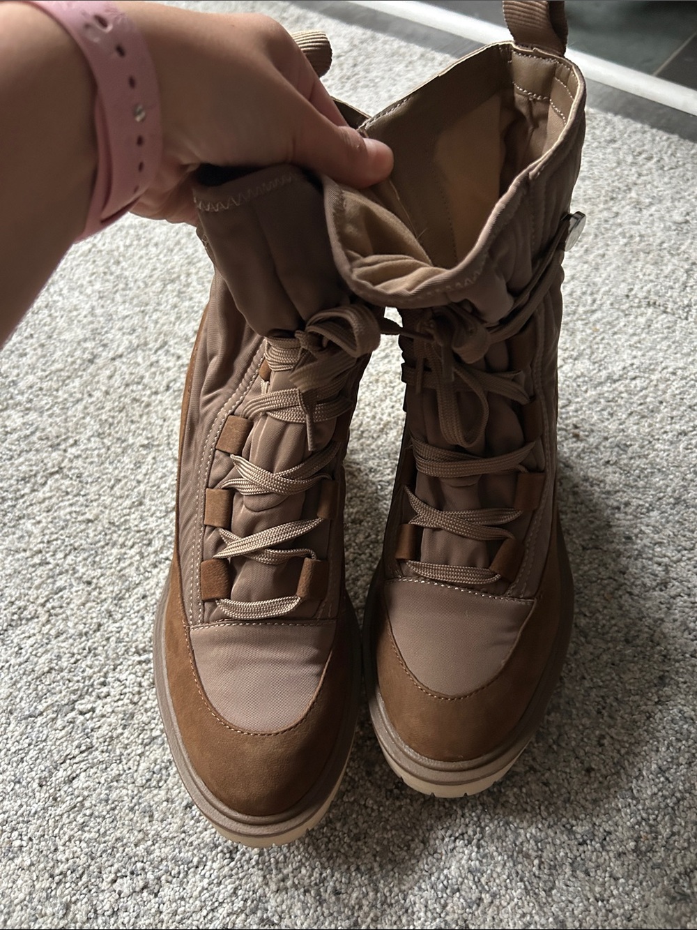 Dolce Vita Women's Brown/Tan Lace-Up Combat Boots